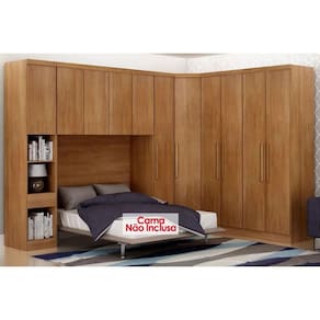 Quarto Modulado Bari Rizon/Linea 6 Peças (1 Aéreo + 3 Guarda Roupas + 1 Closet Canto Obliquo + 1 Complemento) QCM109 Cumaru - Novo Horizonte