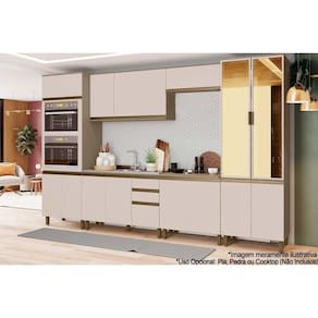 Cozinha Modulada Henn Connect 7 Peças (2Aéreos+2Balcões+2Paneleiros+1Complemento) C5P96 Duna/Cristal-Henn