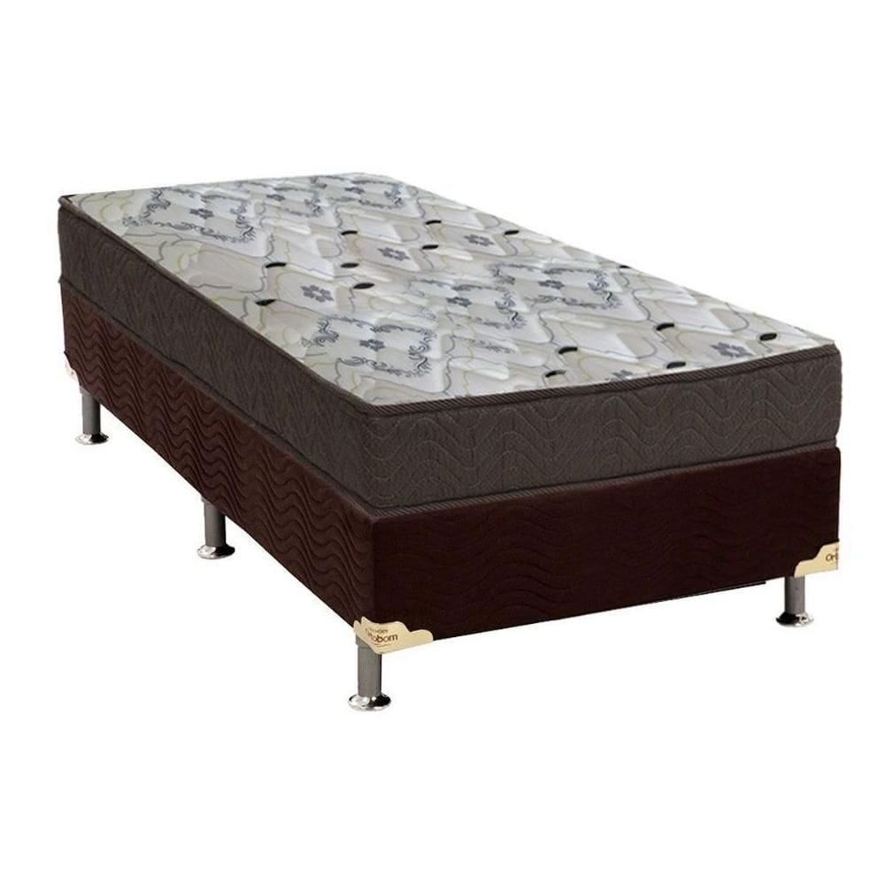 Cama Box Solteiro: Colchão Ortopédico Ortobom D45 Anatômico ISO 150 + Base CRC Suede Brown (78x188x18)