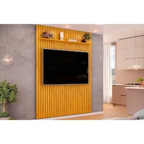 Painel Quarto p/ TV até 65 Pol Pratic Ripado c/ 1 Prateleira 183x240cm Cedro - DJ Móveis