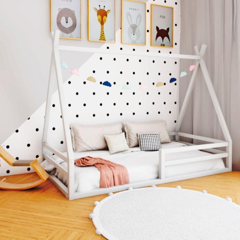 Cama Infantil Cabana Proteção Solteiro Ludika Mobilia Prata Fina