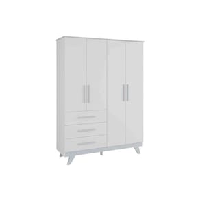 Guarda Roupa 4 Portas Retrô c/ e 3 Gavetas Branco/Cinza - Peroba
