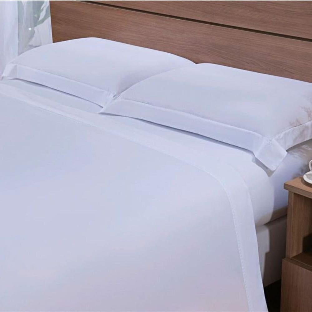 Jogo de Cama 200 Fios Hotel Bordado Queen Branco
