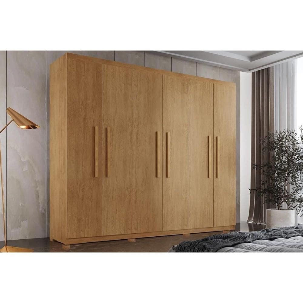Guarda Roupa Casal 6 Portas e 2 Gavetas c/ Pés Espanha Naturale - Rufato