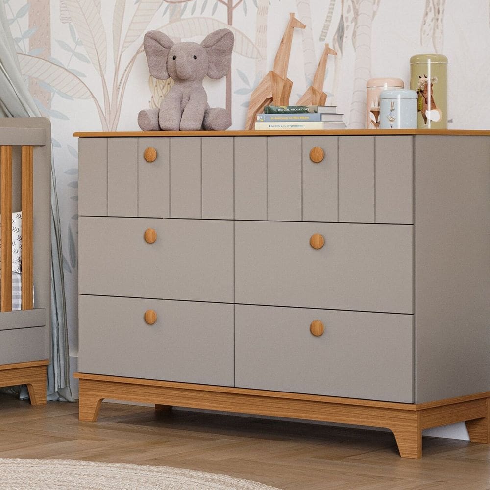 Cômoda de Bebê com 6 Gavetas Chantilly Expresso Móveis Cinza/Marrom