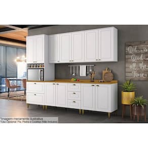 Cozinha Modulada Henn Americana c/ Pés 7 Peças (2Aéreos+2Balcões+1Paneleiro+2Complementos) C5P60 Branco-Henn