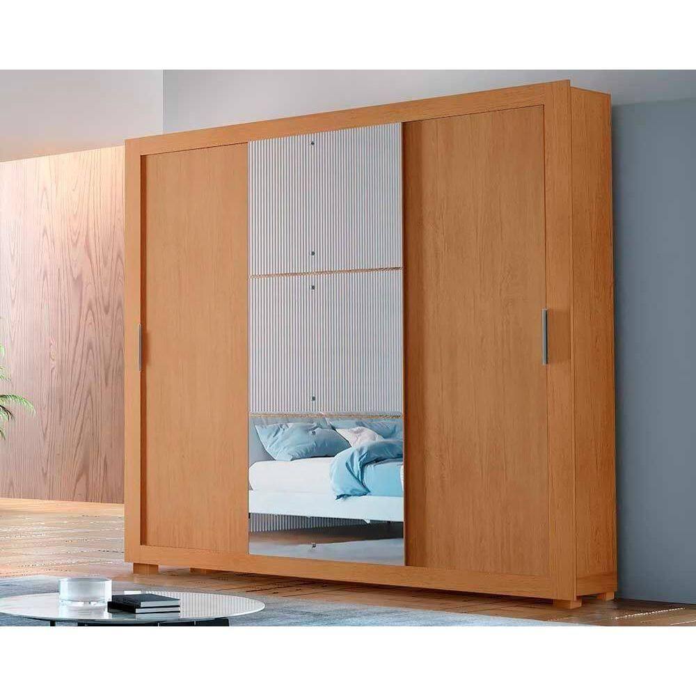 Guarda Roupa Solteiro 3 Portas de Correr e 4 Gavetas c/ Pés Veneza Luxo Naturalle/Ripado 3D - Rufato