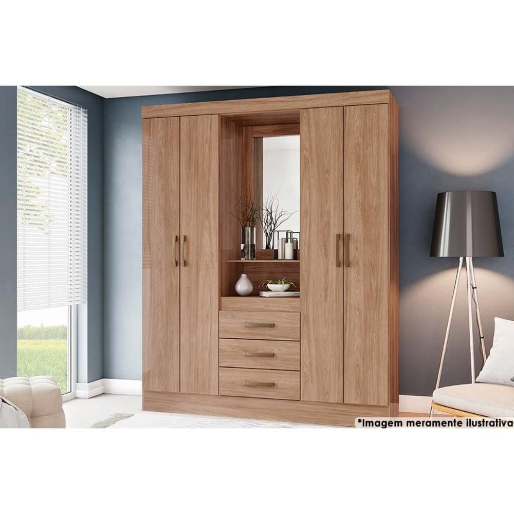 Guarda Roupa Casal 4 Portas e 3 Gavetas c/ 1 Espelho Briz B24 Jequitibá - Henn