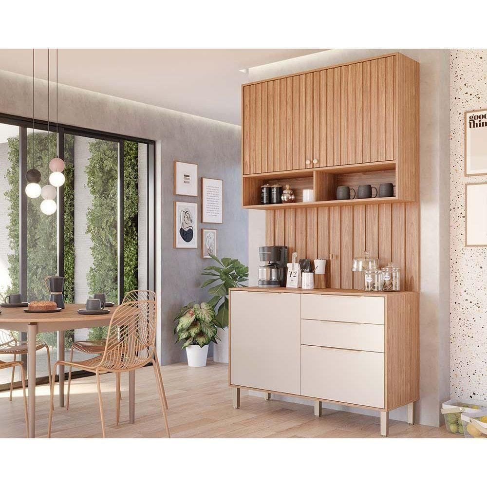 Kit Cozinha Modulada 3 Peças Divina (1Aéreo+1Balcão+1Complemento) CZ008 Freijo/Off White - MGM