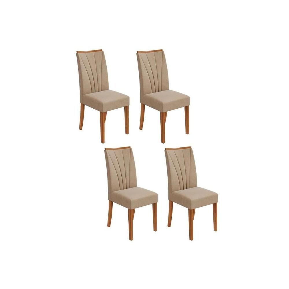 Kit 4 Cadeiras de Cozinha Apogeu 4 Un Amêndoa/Suede Creme - Lopas