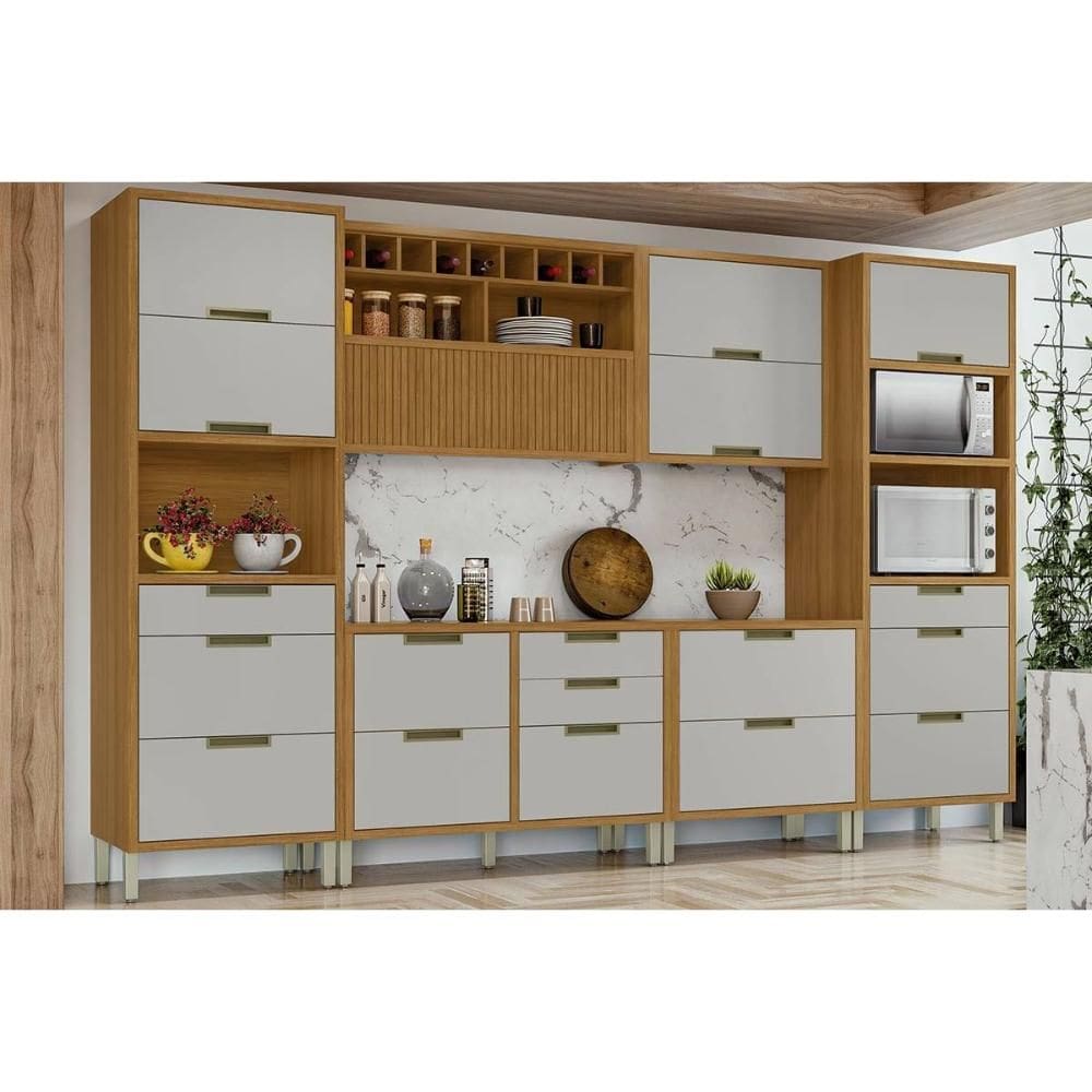 Kit 6 Cadeiras de Cozinha Imperatriz 6 Peças (2Aéreos+2Balcões+1Paneleiro) C6P48 Freijo/Off White - Nesher