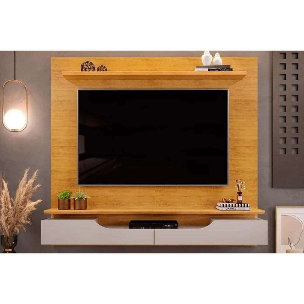 Painel Quarto p/ TV até 60 Pol Levi c/ Prateleiras 160x146cm Cedro/Bali - DJ Móveis