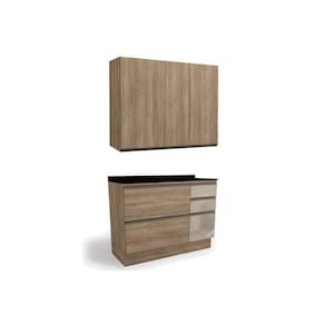Cozinha Modulada Kappesberg Maxxi 3 Peças (1Aéreo+1Balcão+1Complemento) C3P12 Nogal/Preto-Kappesberg