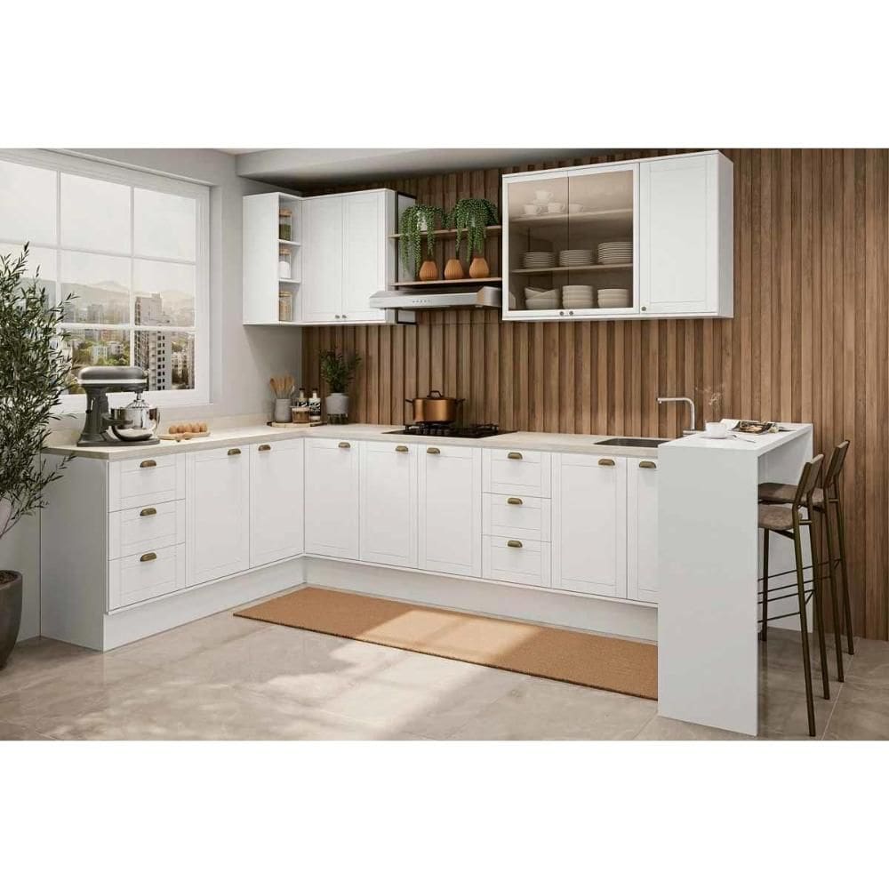 Kit Cozinha Modulada 9 Peças Bella (2Aéreos+4Balcões+1Ilha+2Complementos)C9P48 Branco-Carraro
