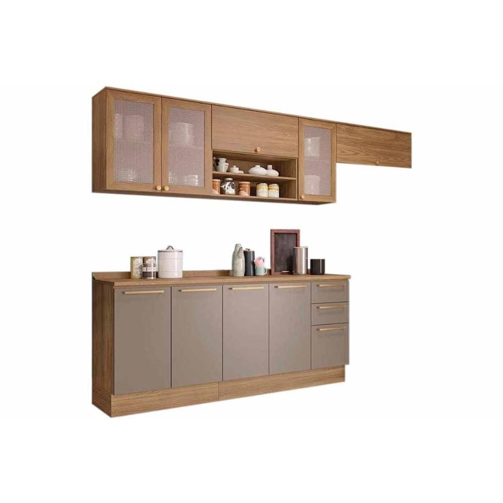 Kit de Cozinha Completa 7 Peças Botanic (3Aéreos+2Balcões+2Complemento) M656 Nogueira/Fendi - Kappesberg