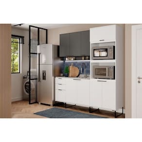 Kit de Cozinha Completa 3 Peças Alpha (1Aéreo+1Balcão+1TorreQuente) C3P74 Branco/Cinza Titanio - Carraro