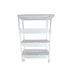 Carrinho Organizadora 4 Prateleiras Multiuso Quarto Sala Brinquedos Salao Manicure Varanda Branco