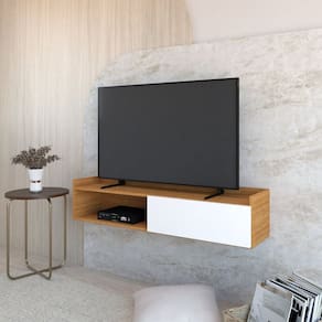 Rack Suspenso para Tv até 50 Pol. com 1 Porta e 1 Nicho Atena Freijó Com Branco