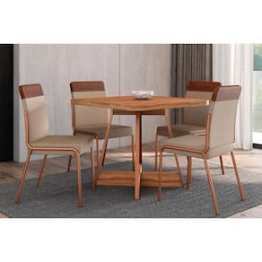 Conjunto: Mesa de Cozinha Átria 1593 Aço c/ Tampo Madeirado 90x90cm e 4 Cadeiras Duo Rose/Freijó/Nogal - Rose/Areia - Caramelo - Carraro