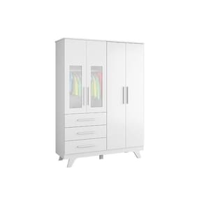Guarda Roupa 3 Portas Retrô c/ 4 Portas e 4 Gavetas Branco - Peroba