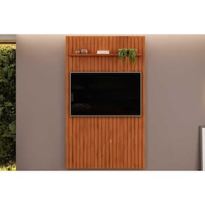 Painel Quarto p/ TV até 55 Pol Pratic Ripado c/ 1 Prateleira 143x240cm Freijo - DJ Móveis