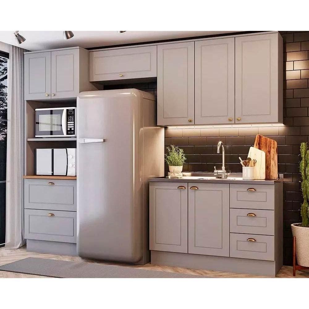 Kit de Cozinha Completa 4 Peças Americana (2Aéreos+1Balcão+1Paneleiro) s/Pia CZ150 Cinza - Henn
