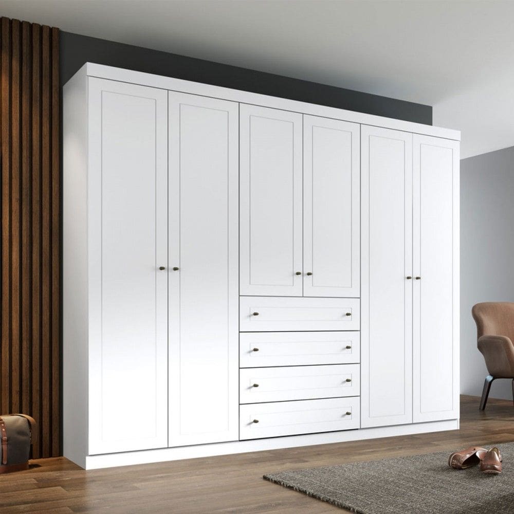 Guarda Roupa Casal 6 Portas 4 Gavetas Branco Henn