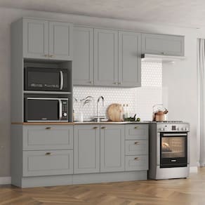 Cozinha Completa Americana 8 Portas 5 Gavetas Cinza - Henn