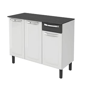 Balcão de Cozinha Rose 3 Portas 1 Gaveta Branco com Preto - Rede Móveis