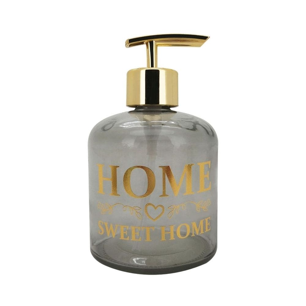 Porta Sabonete Líquido Vidro Sweet Home Fumê e Dourado 350ml - Yazi