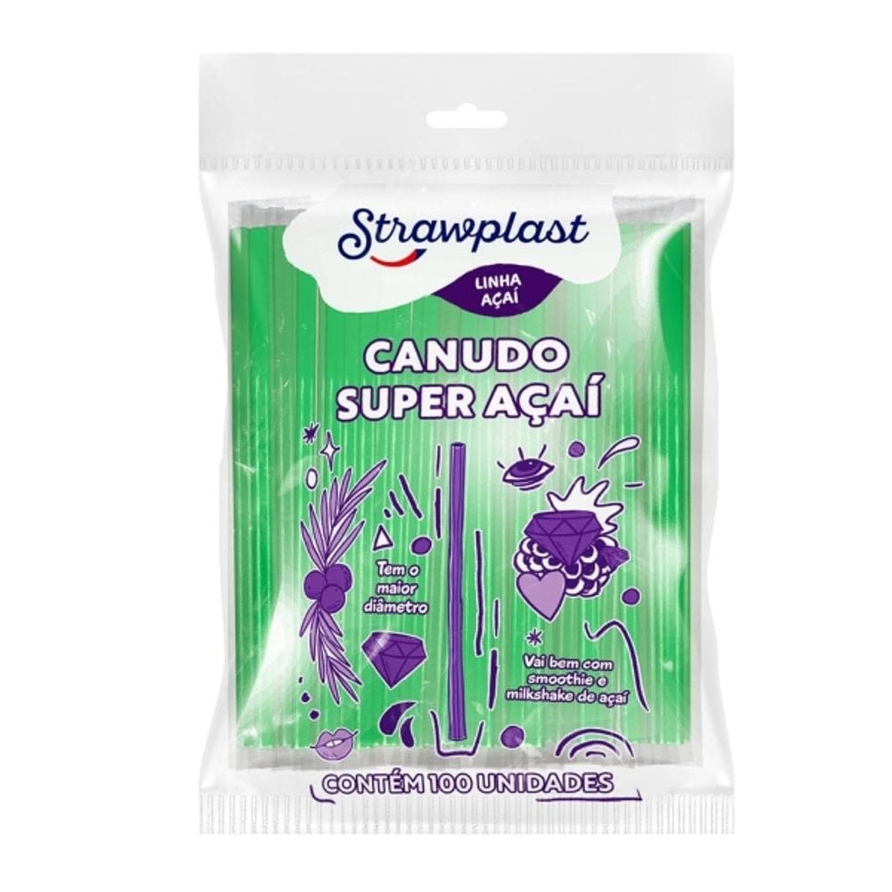 Canudo Verde Super Açai De 10mm 100un Strawplast