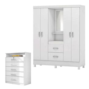 Cômoda Triunfo E Guarda Roupa Casal Lord Branco - Demóbile