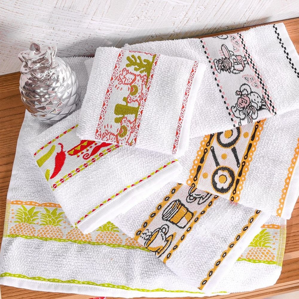 Kit 12 Pano de Copa Buongusto Atoalhado Algodão Felpudo 44x65