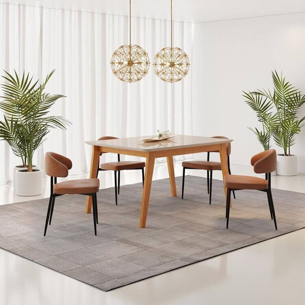 Conjunto Sala de Jantar Mesa Elegance Candian com 4 Cadeiras Bless Marrom/Off White/Whiskey