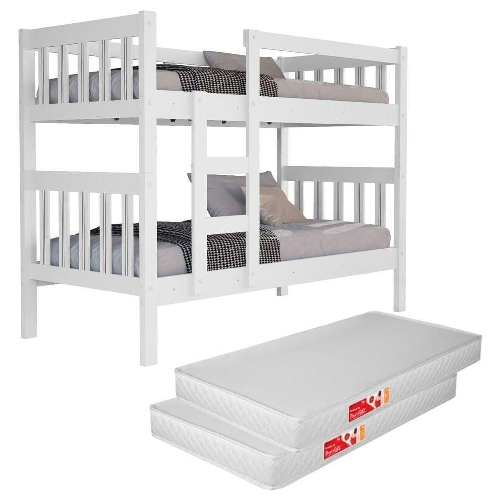 Beliche Com Colchão Macio Confortável D20 Escada E Proteção Inclusa 100% Mdf Cor Branca Vira 2 Camas