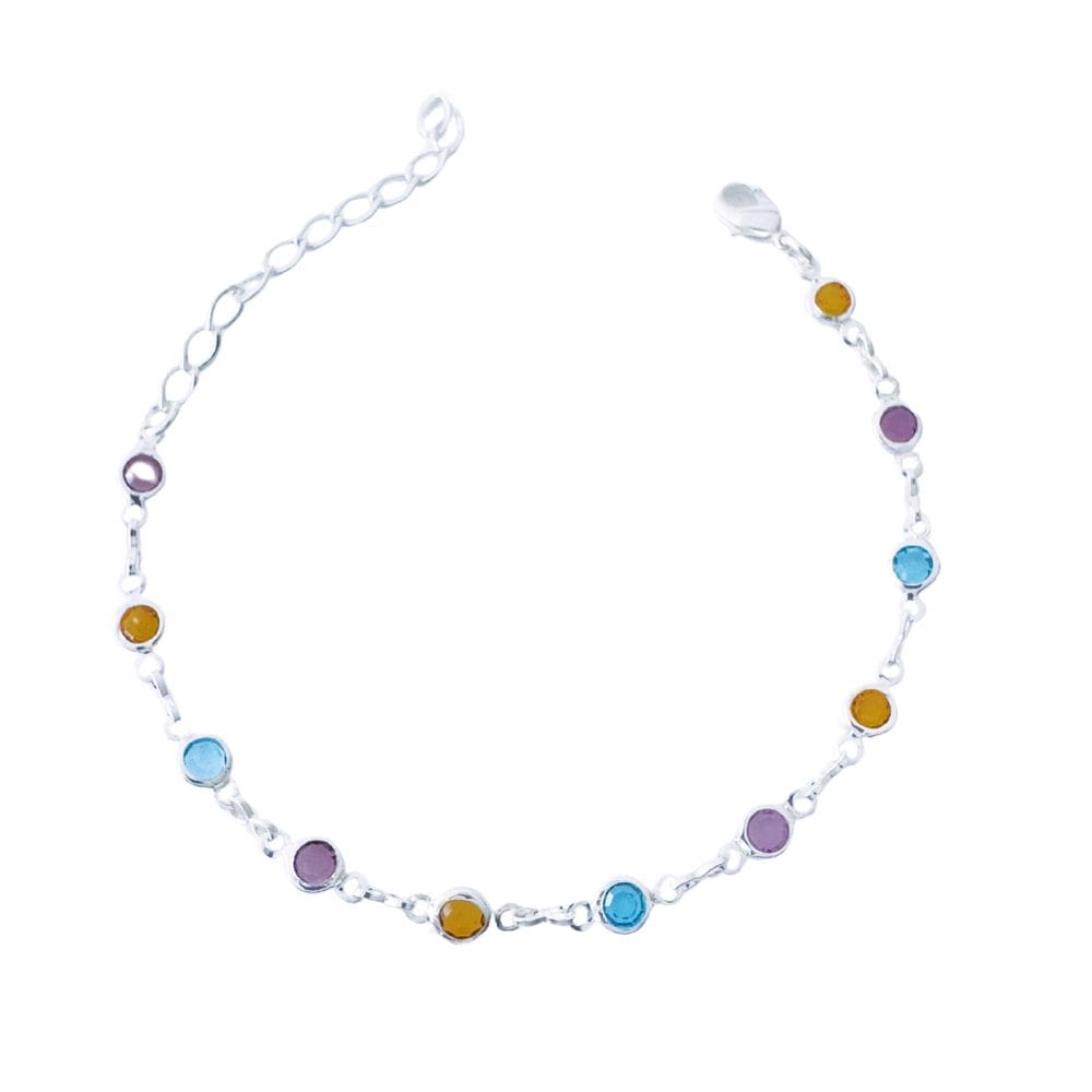 Pulseira Pedrinhas Coloridas Banhada a Prata