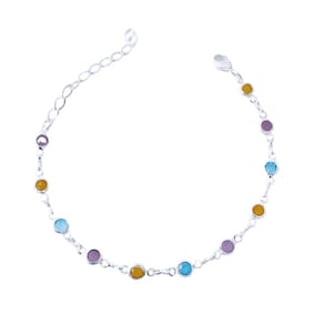 Pulseira Pedrinhas Coloridas Banhada a Prata