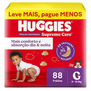 Fralda Roupinha Huggies Supreme Care Tamanho G 88 Unidades Descartáveis