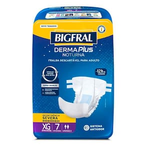 Fralda Geriátrica Bigfral Derma Plus Noturna Unissex Tamanho XG com 7 Unidades