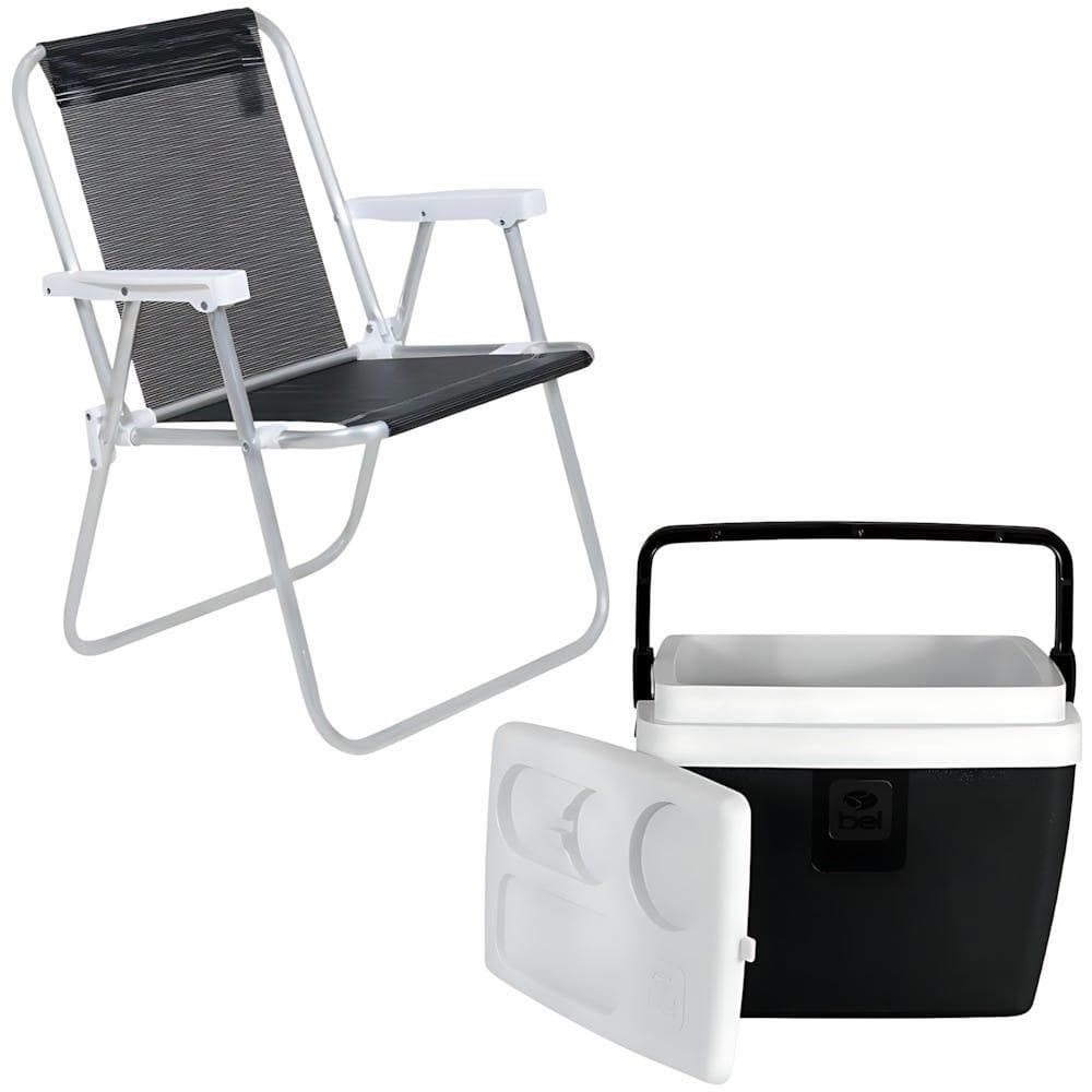Cadeira de Praia Sannet Alumínio Preta com Caixa Térmica 12L BEL
