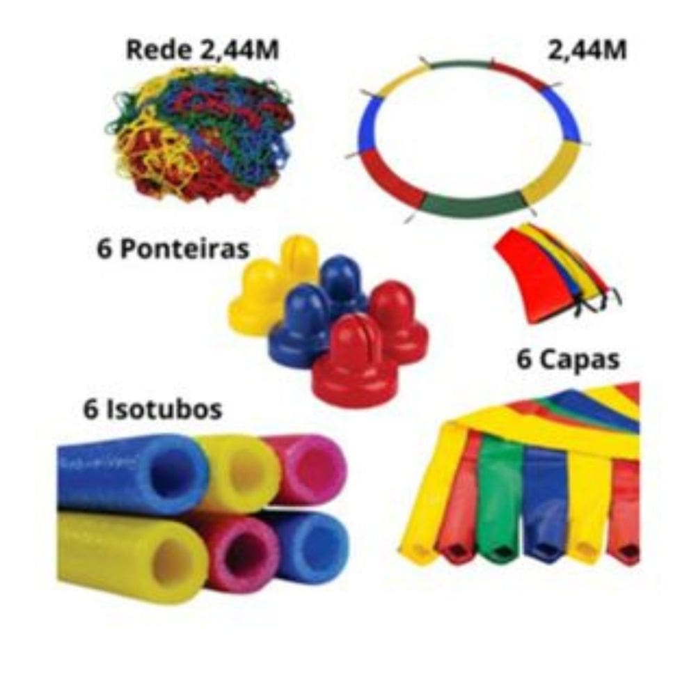 Kit Completo para Cama Elástica 2,44 – Rede, Protetor de Molas e Ponteiras