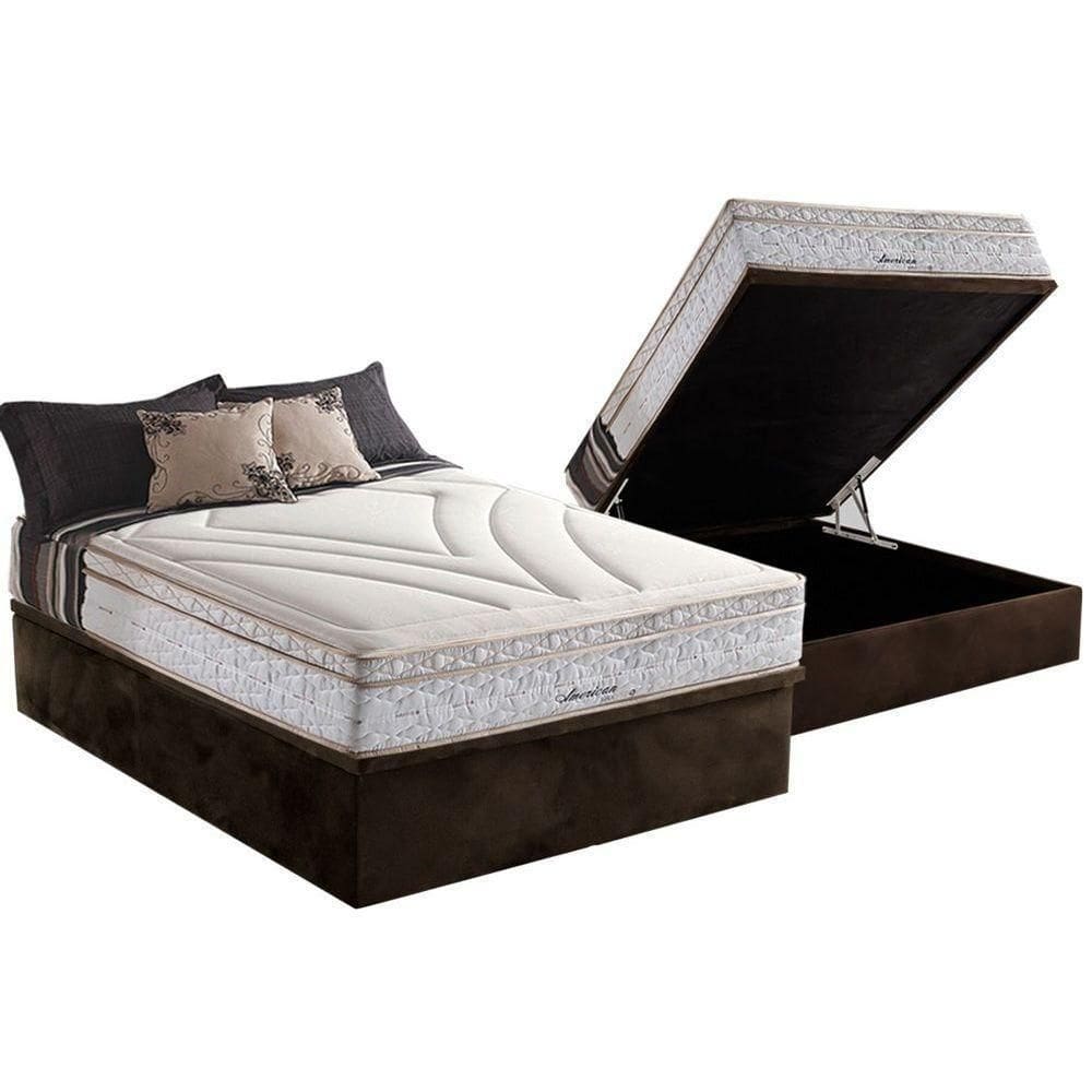 Cama Box Baú Casal: Colchão Molas Herval Maxspring American + Base Crc Suede Brown(138X188)