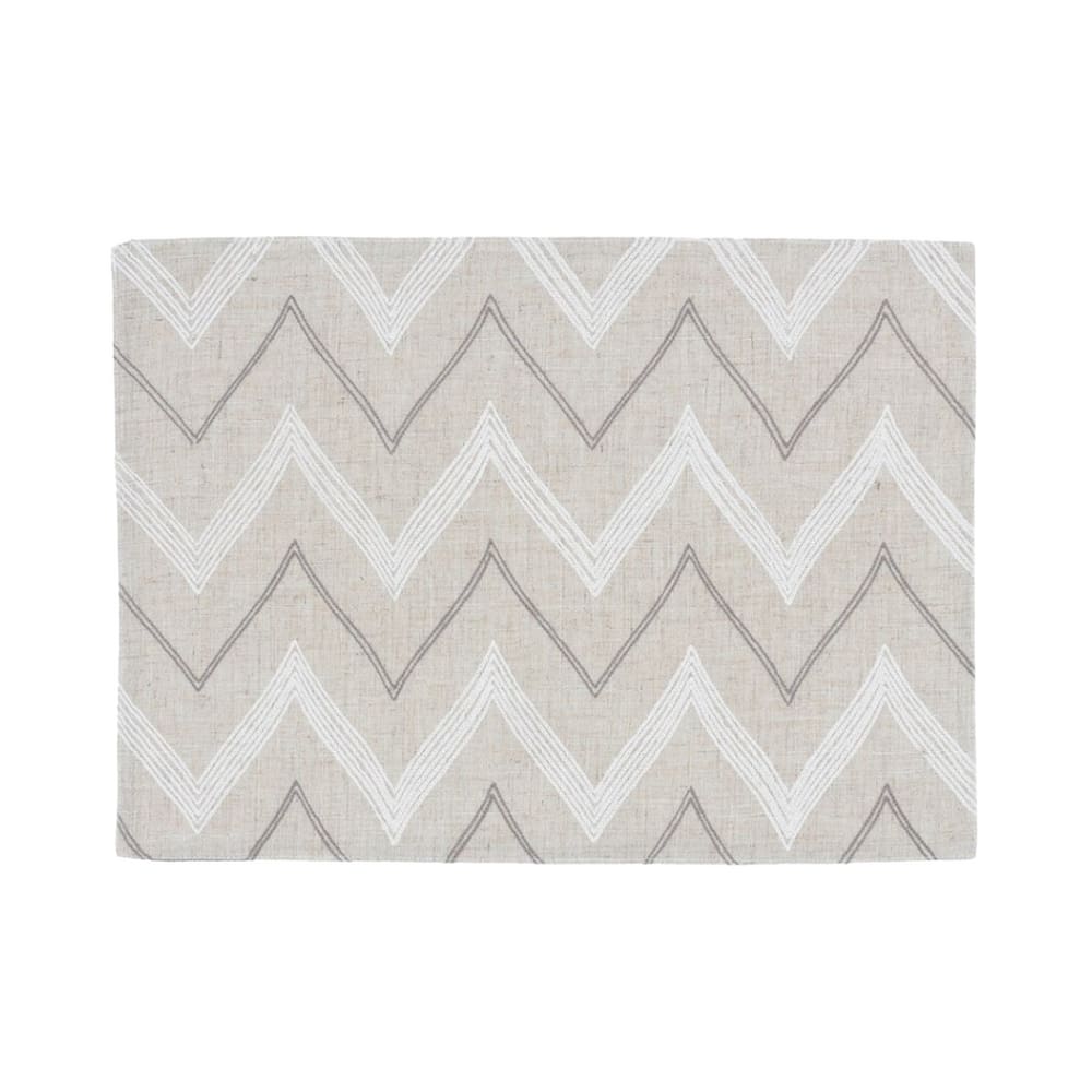 Lugar Americano Retangular Em Tecido Poli-Linho Ricamo 50x35cm Auguri Casa Zig Zag Cinza