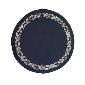 Lugar Americano Redondo Em Tecido Poli-Linho Ricamo 40cm Auguri Casa Truly Azul