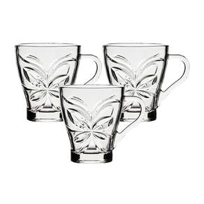 Jogo C/ 3 Canecas de Vidro Windsor Xícara Borboleta 280ml P/ Café e Chá