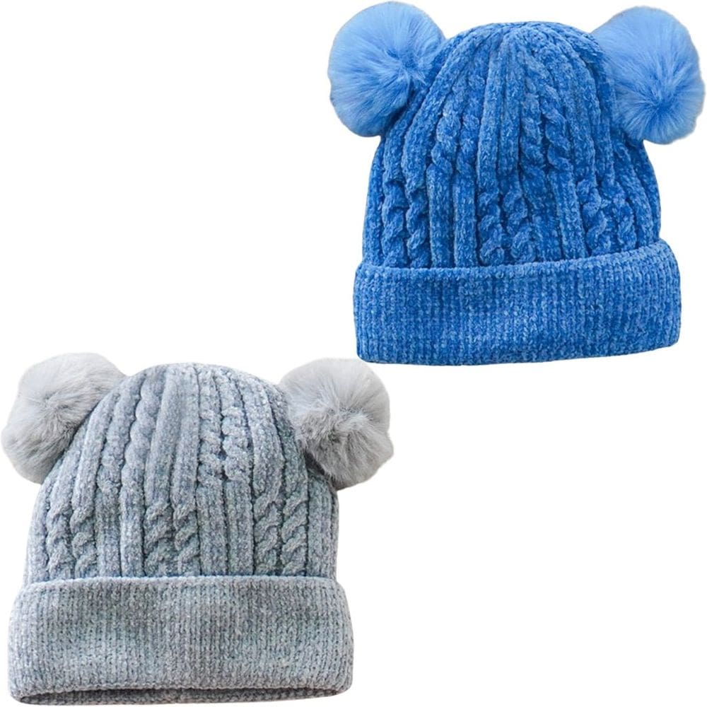 Kit 2 Gorro de Pompom para Bebê com Sherpa Interna