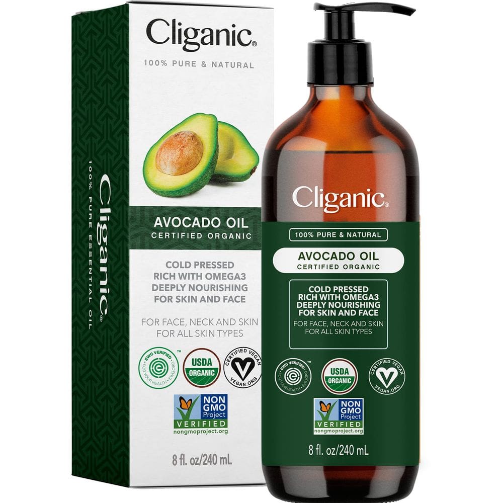 Óleo de abacate Cliganic 100% puro orgânico 240mL para pele e cabelo