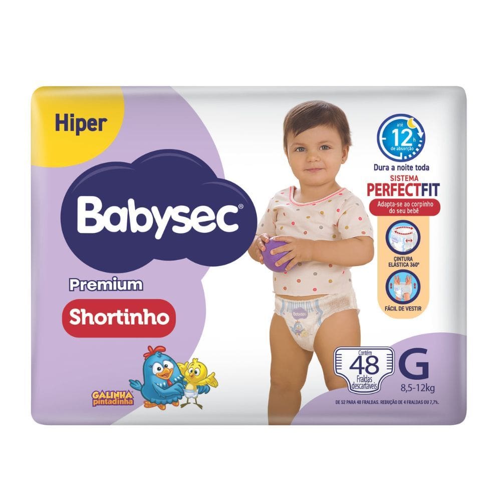 Fralda Shortinho Babysec Premium Tamanho G com 48 Fraldas Descartáveis