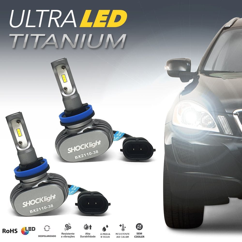 Par Lâmpadas H8 Farol Milha Hyundai HB20 2012 2013 2014 2015 2016 Ultra Led Titanium 10000 Lumens Forte Branco Efeito Xenon