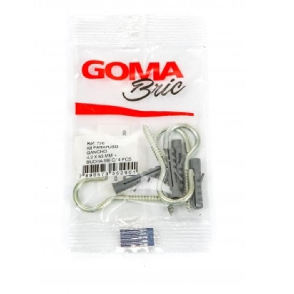Kit Parafuso Gancho Goma 4,2 x 53mm + Bucha M6 com 4 Peças